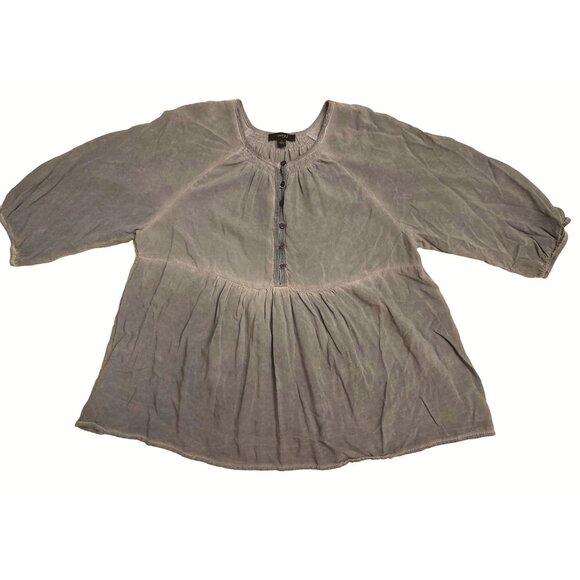 Very J Womens Large Gray Mid Button Down Rayon Blouse Sheer and Sexy - Picture 4 of 8